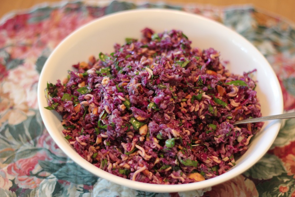 purple chicken raman salad